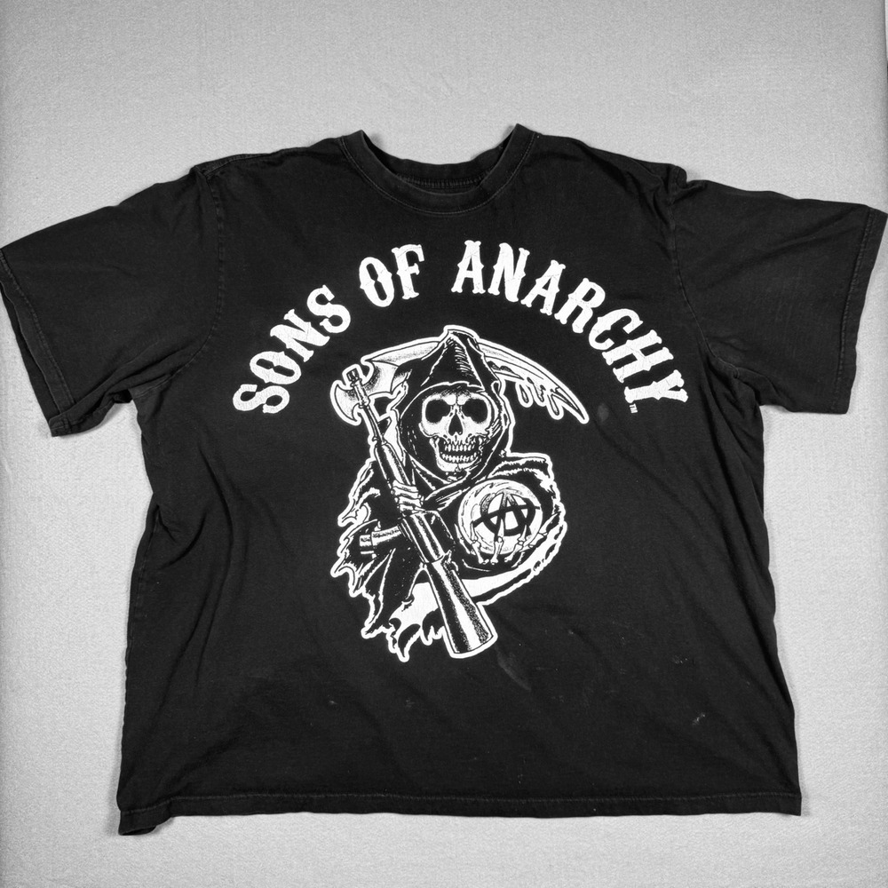 Sons of Anarchy T-Shirt Mens 2XL Black Cotton Reaper Graphic Biker TV Show Faded